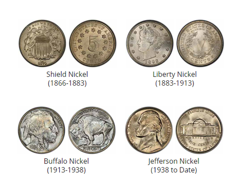 Examples of historical Nickels - coin buyers near me