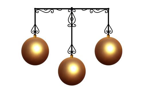 Gold ornamental balls on a metal frame - pawn shop services